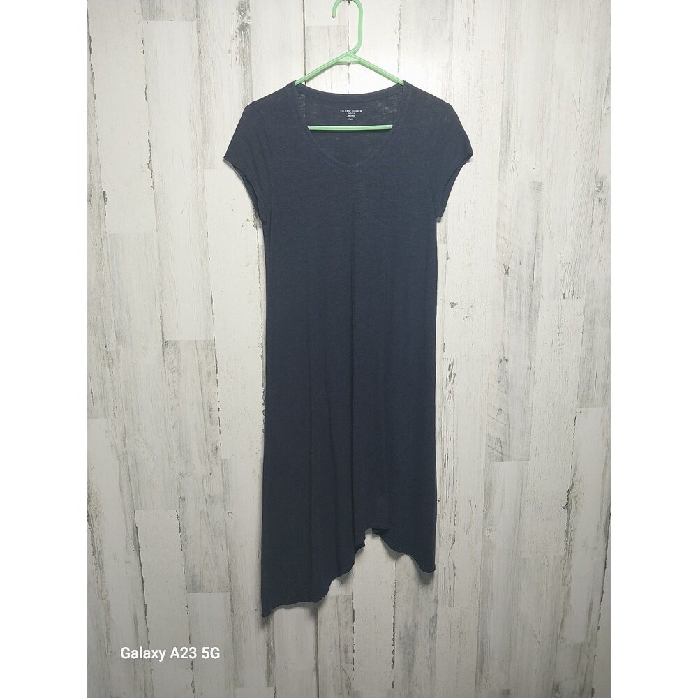 Eileen Fisher Hemp Organic Cotton Blend Asymmetrical Hem Blue Dress Womens  SP
